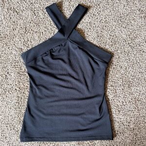 SHEIN Black Asymmetrical Fitted Tank Top